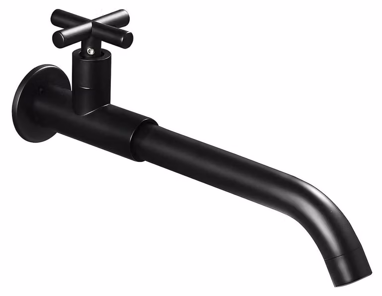 Raccordo a muro per acqua fredda, nero, 26 cm, in rame, girevole a 360°