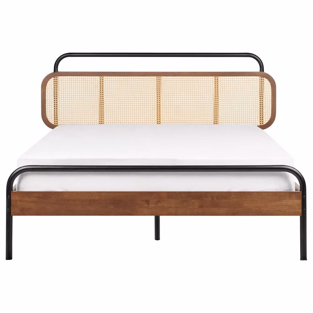 Letto matrimoniale moderno BELIANI con testata in rattan e base a doghe in legno di gomma marrone L/P/H: 140 x 200 cm – 2
