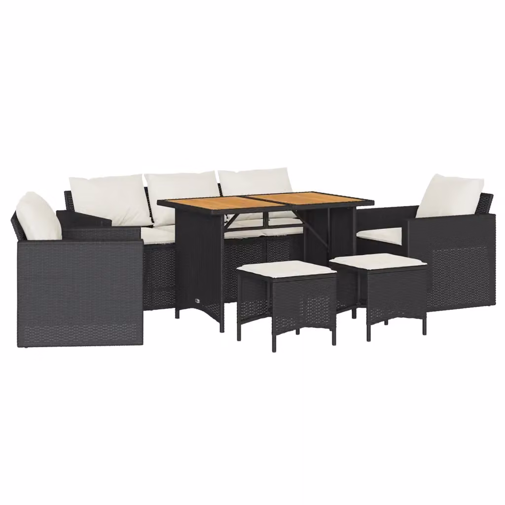 vidaXL Set Divano da Giardino 6 pz Moderno con Cuscini e Tavolino, Nero e Bianco, in Polyrattan con Struttura in Acciaio Verniciato a Polvere – 2