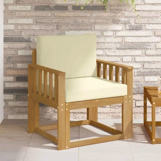 Set di 2 divani da esterno moderni in legno di acacia con cuscini in poliestere bianco e beige