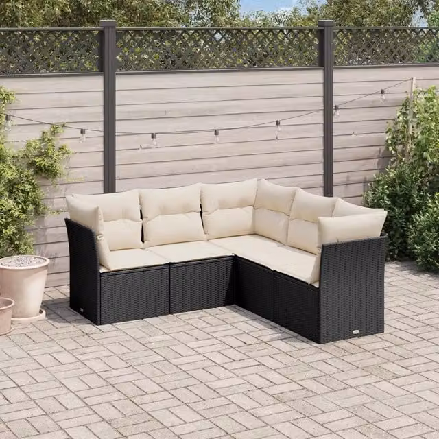 Set Divani da Giardino 5 pz con Cuscini in Polyrattan Nero 3249455