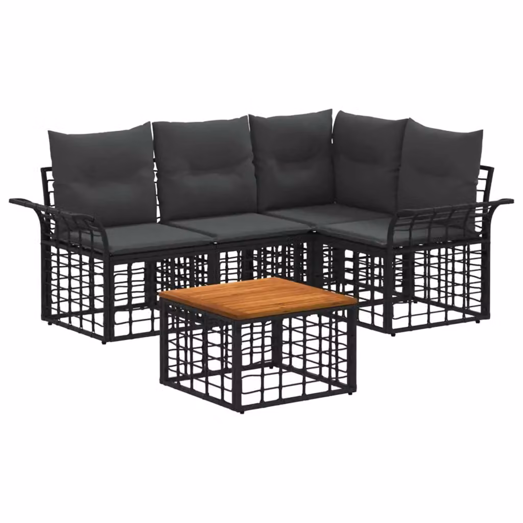 Set di divani da esterno a L vidaXL con tavolino, colore nero e grigio, struttura in metallo e cuscini inclusi – 2
