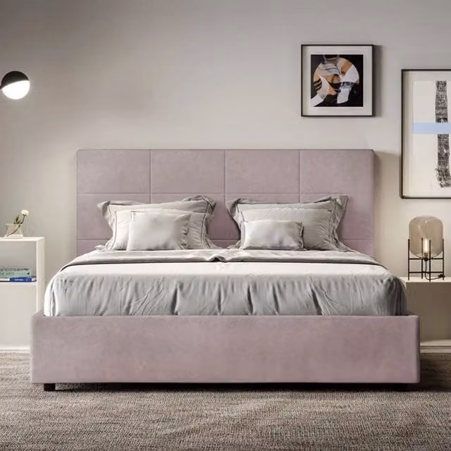 Letto imbottito con contenitore Mika Ityhome colore viola in microfibra L: 130 cm, P: 210 cm, H: 145 cm