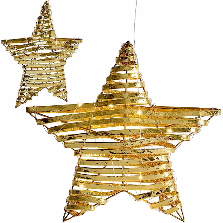 Stella decorativa a LED, 30 cm, color oro, con 20 LED bianco caldo, timer a 6/18 ore, alimentata a batteria, per interni