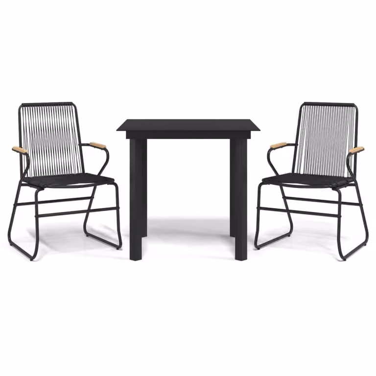 Set da Pranzo da Giardino 3 pz Nero in Rattan PVC