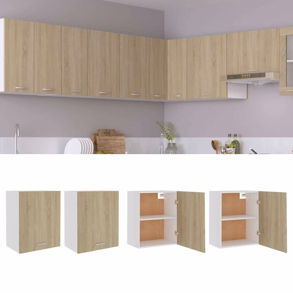Set di 2 pensili da cucina moderni vidaXL Lyon in rovere color marrone con ante a battente, L/P/H: 50 x 31 x 60 cm