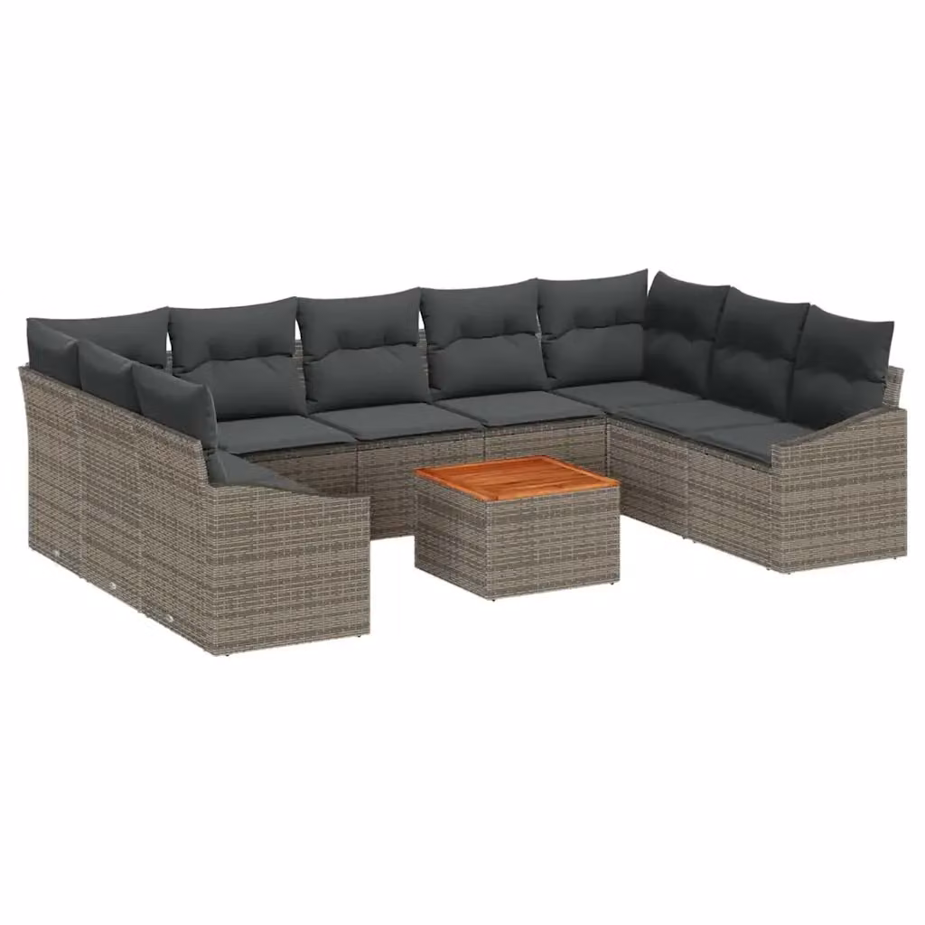 Set Divano da Giardino vidaXL 10 Pezzi Grigio con Cuscini e Tavolino in Polyrattan e Acciaio – 2