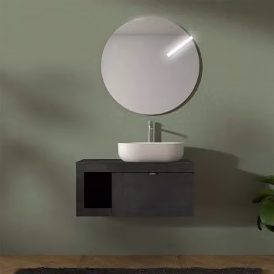 Mobile bagno sospeso Inbagno Maya grigio lava con specchio LED e ante soft close L: 80 cm