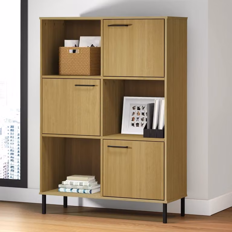 Libreria OSLO vidaXL in legno di pino e metallo marrone, stile rustico, L 90 cm x P 35 cm x H 128,5 cm