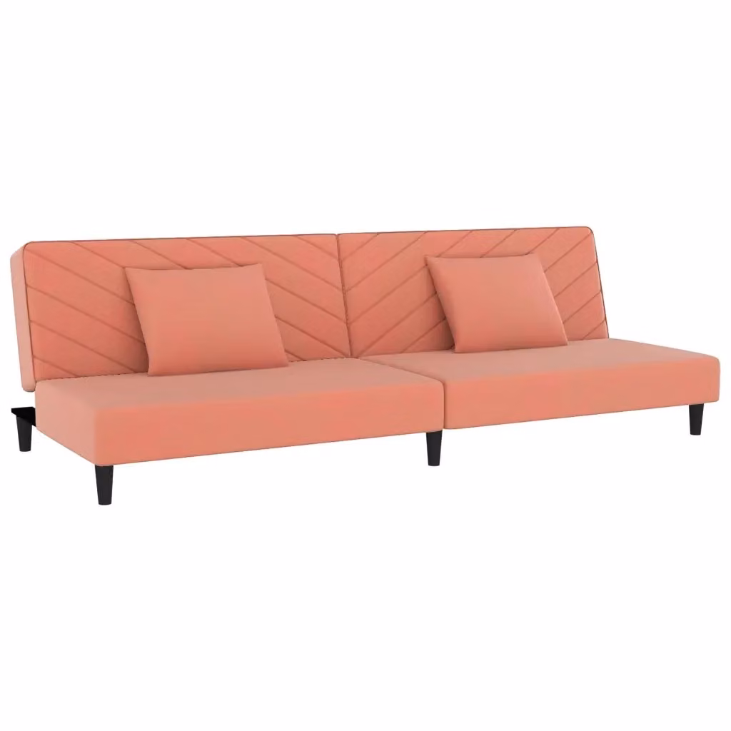 Divano Letto Click-Clack vidaXL in Velluto Rosa con Cuscini e Struttura in Legno Massello – 2
