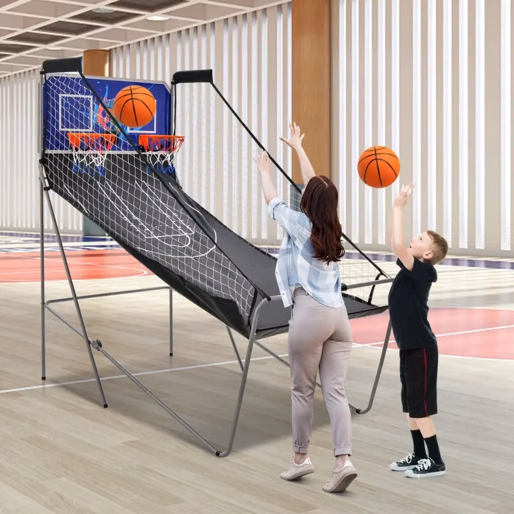 Macchina da pallacanestro arcade a doppio tiro pieghevole con punteggio elettronico, colore blu – 2