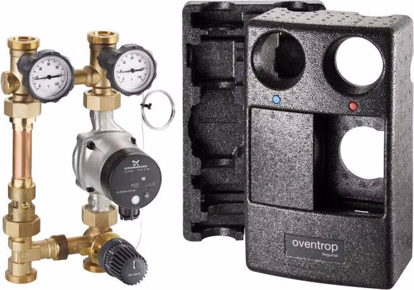 Sistema di collegamento della caldaia Oventrop Regumat FR 180 DN 25 con pompa Grundfos ALPHA2 25-60N