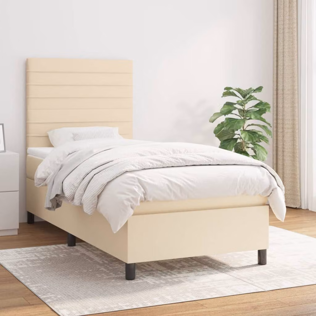 vidaXL Letto Ibrido con Giroletto a Molle e Materasso a Tasche, Beige e Bianco, L/P: 100 x 200 cm