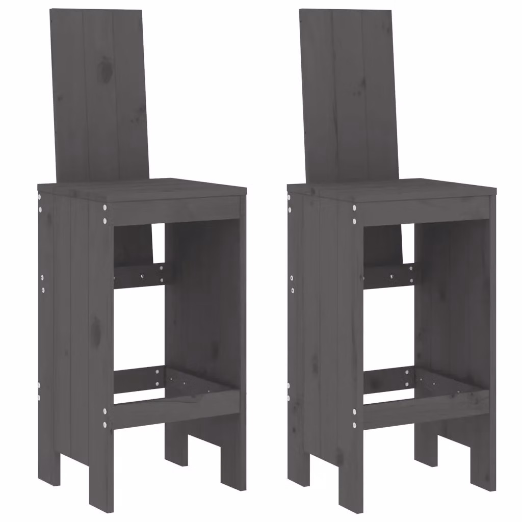 Set di 2 sgabelli da bar VIDAXL in legno massello di pino grigio, stile rustico, L/P/H: 40 x 42 x 120 cm – 2