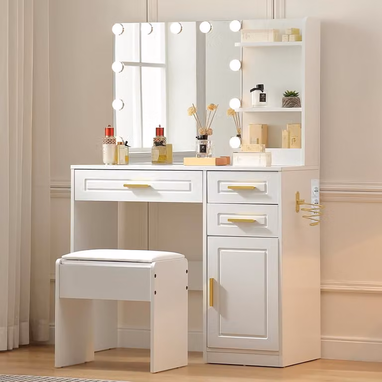 Tavolino da trucco - Comodino da trucco - Scrivania da trucco - Specchio da trucco - Organizzatore per trucchi - Con specchio illuminato