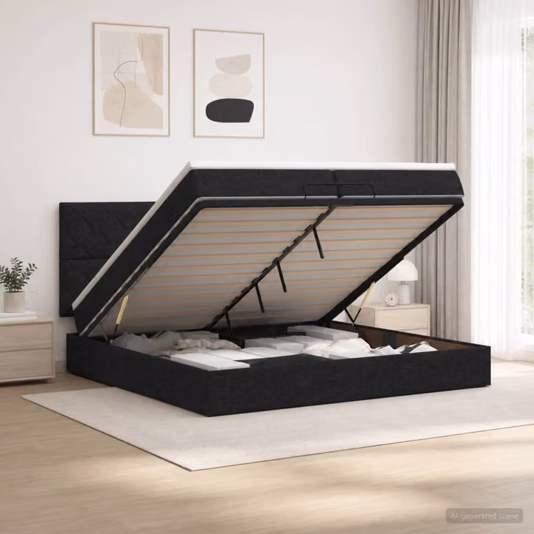 Letto Ottomano con Materasso e Illuminazione LED vidaXL, Colore Nero, L/P: 200 x 200 cm