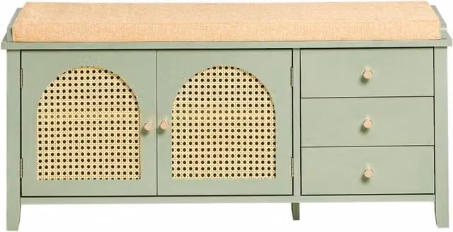Scarpiera con panca e vano portaoggetti SoBuy, colore verde, L: 100 cm, P: 34 cm, H: 46 cm