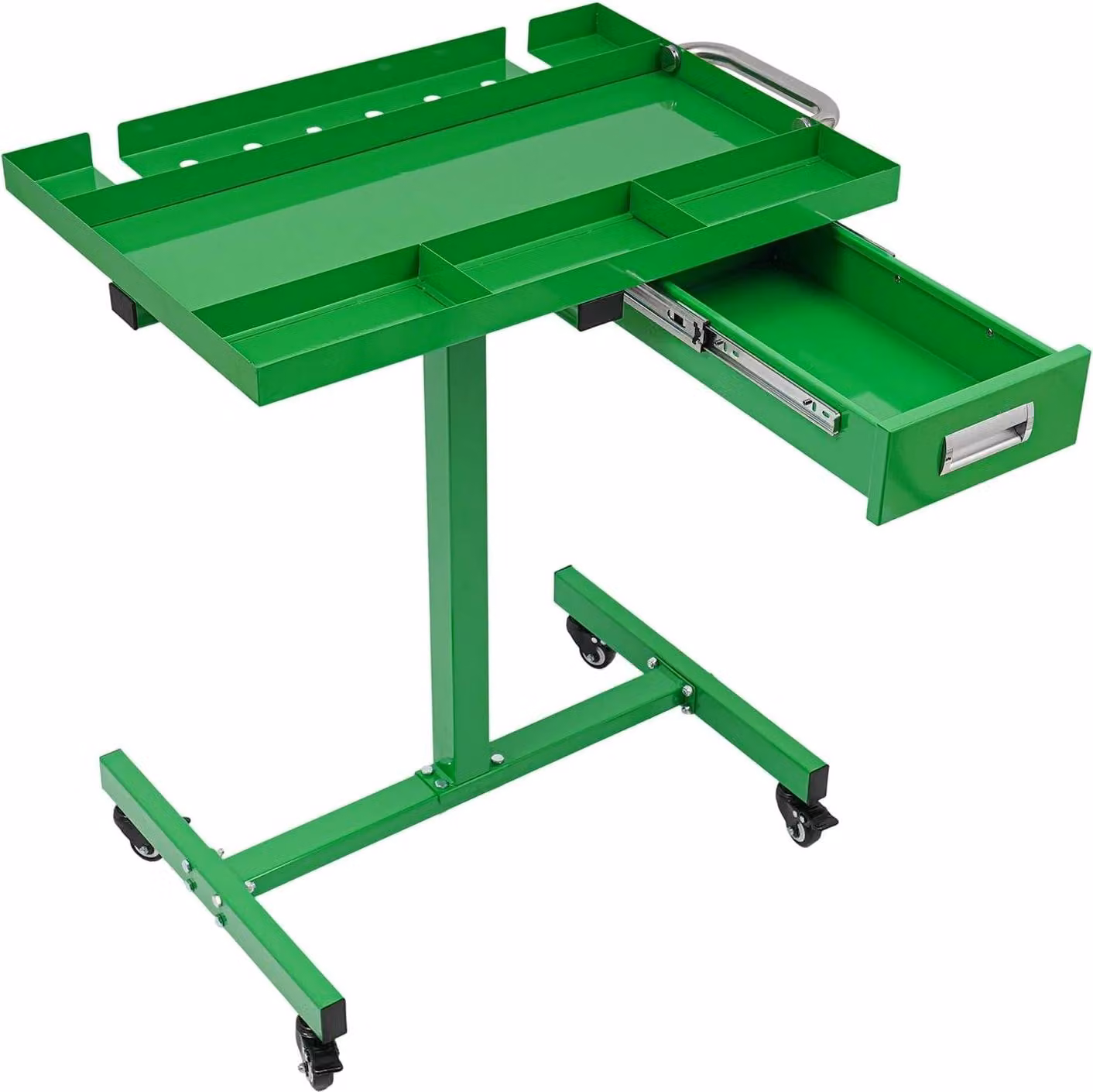 Carrello portautensili mobile - Carrello da officina - Portata 100 kg - Con cassetto - Ruote con freno - Acciaio al carbonio e acciaio inossidabile - Verniciato a polvere - Verde