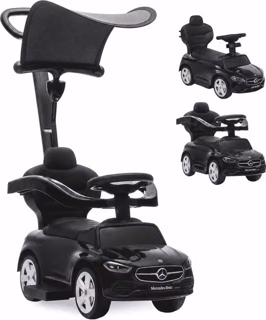 Macchinina cavalcabile 3-in-1 Mercedes-Benz AIYAPLAY con maniglia, musica e portaoggetti, nero – 1
