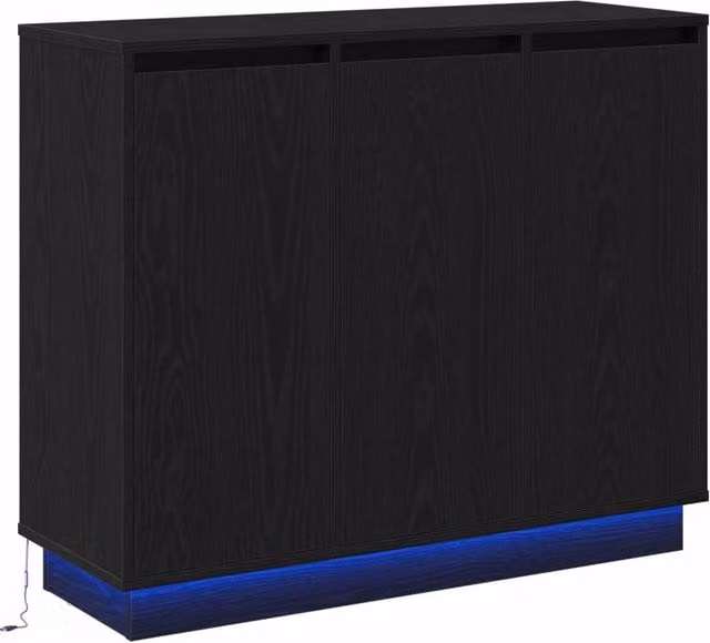 Madia moderna con illuminazione LED in rovere e nero, L 90 x P 32 x H 75 cm