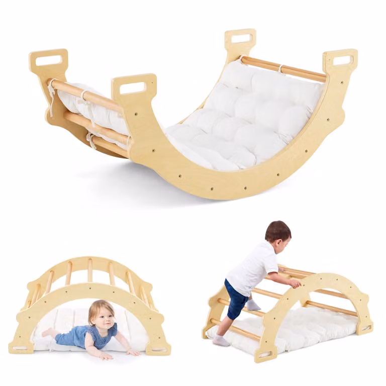 Struttura di arrampicata per bambini COSTWAY TS10068NA, 2in1, altalena ad arco, arco di arrampicata, con morbido cuscino, in legno - B