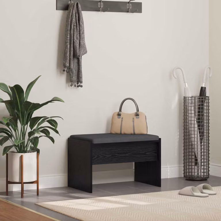 Panca per ingresso con scarpiera e cuscino vidaXL in Rovere e Nero L: 63 cm, P: 38 cm, H: 40 cm