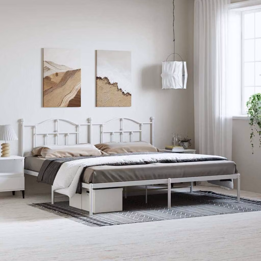 vidaXL Giroletto con Testiera in Metallo Bianco L: 198 cm, P: 207 cm