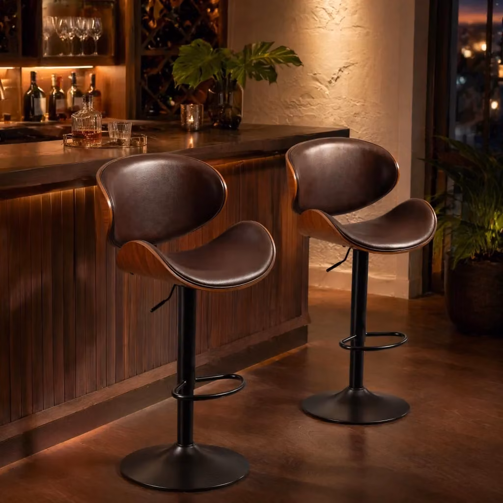 Sgabello Bar Girevole Regolabile REDOM in Ecopelle Marrone L/P/H: 51 x 50 x 93-103,5 cm – 2