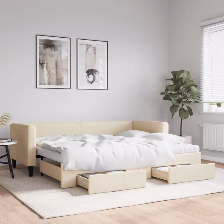 Maison Exclusive - Divano letto estraibile con cassetti, color crema, 80x200 cm, rivestimento in tessuto