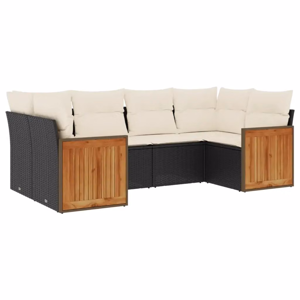 Set Divano da Giardino vidaXL 6 pz a Forma a L con Cuscini, Polyrattan e Metallo, Nero e Bianco – 2