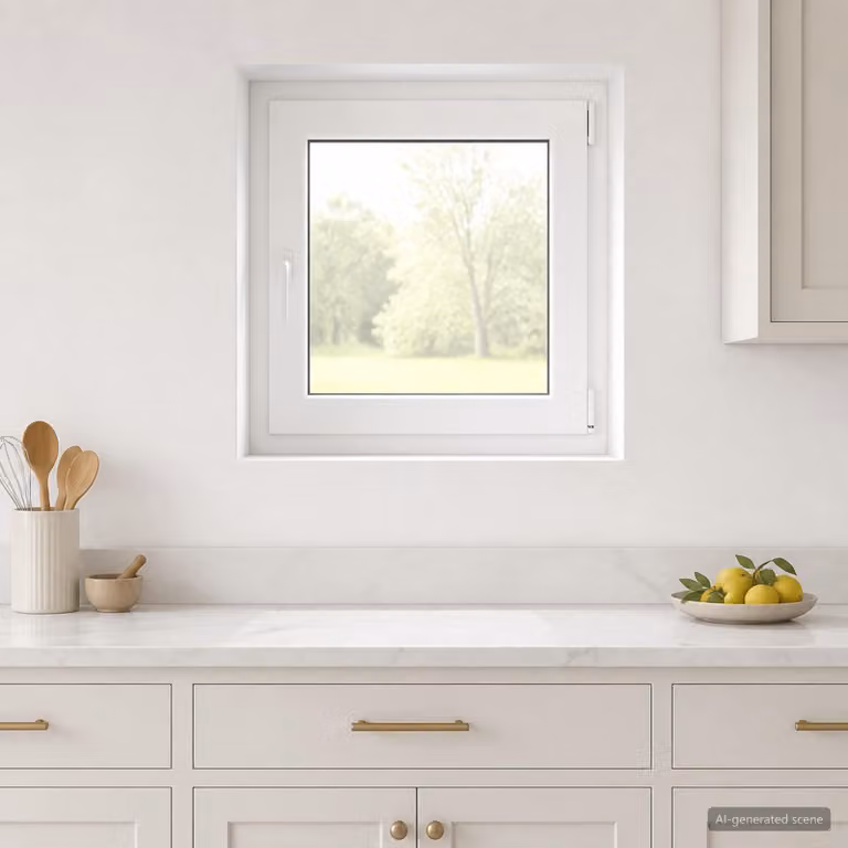 Finestra per seminterrato vidaXL con triplo vetro, modello tilt and turn in plastica, colore bianco e vetro trasparente, L: 70 cm, P: 70 cm, H: 14,1 cm