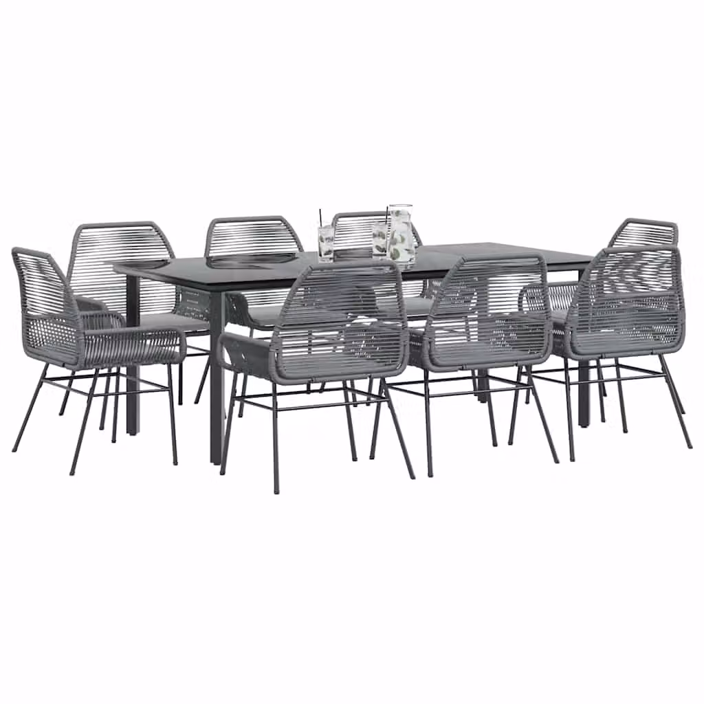 Set da pranzo da giardino vidaXL in polyrattan con tavolo in vetro e 9 pezzi, grigio e nero