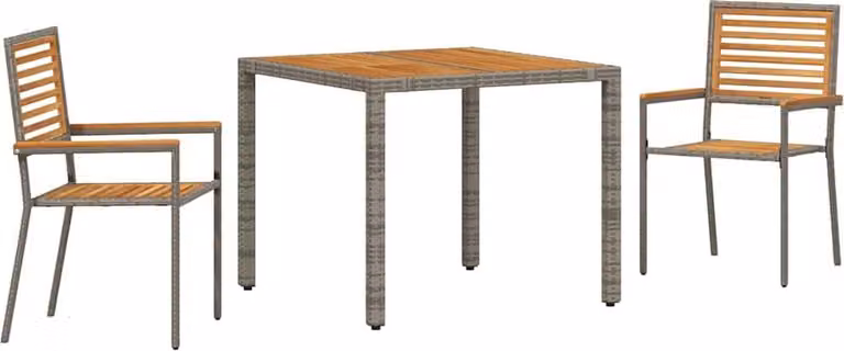 Set da Pranzo per Giardino 3 pcs Grigio e Marrone polyrattan