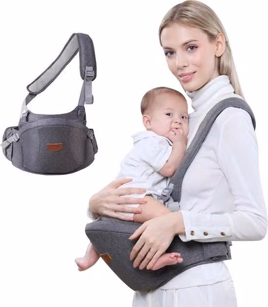 Portabebè ergonomico Sunveno con cintura regolabile e tasca, supporto per bambini da 0 a 20 kg, grigio