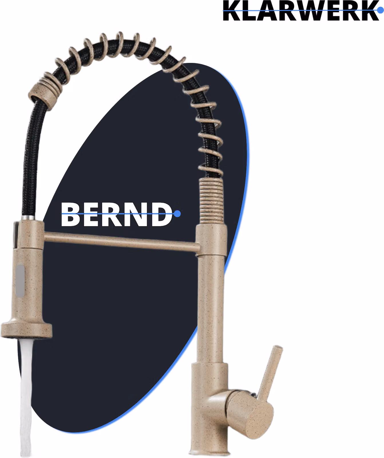 BERND | Rubinetto girevole Gastronomia Beige | Rubinetto da cucina in acciaio inox | Miscelatore professionale girevole a 360 gradi con spruzzo | Alta pressione 2 attacchi