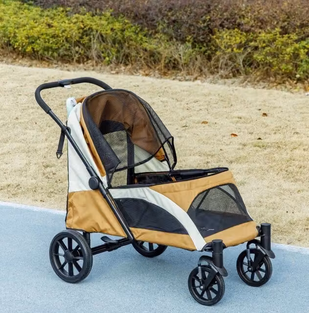 Passeggino pieghevole per cani di taglia grande, marrone