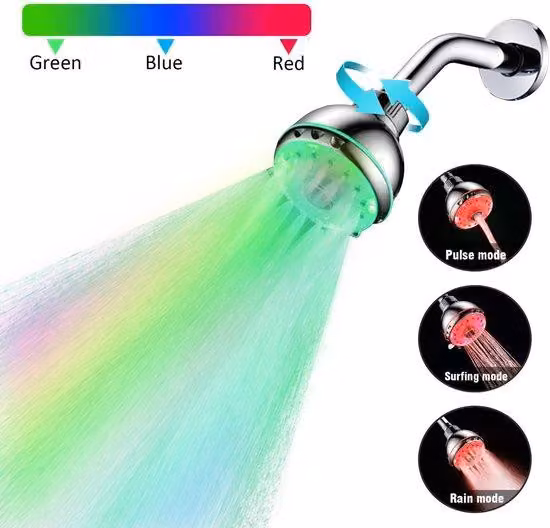 Soffione doccia a LED con 7 luci LED che cambiano colore, getto a pioggia, per uso domestico, bagno, luce a LED