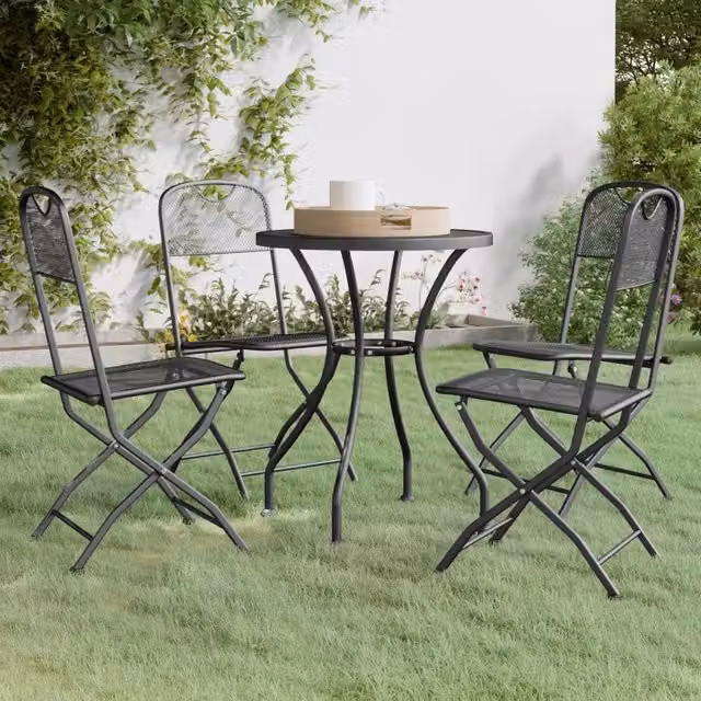 Set da pranzo per giardino vidaXL in acciaio verniciato a polvere antracite con tavolo rotondo pieghevole e 4 sedie – 1
