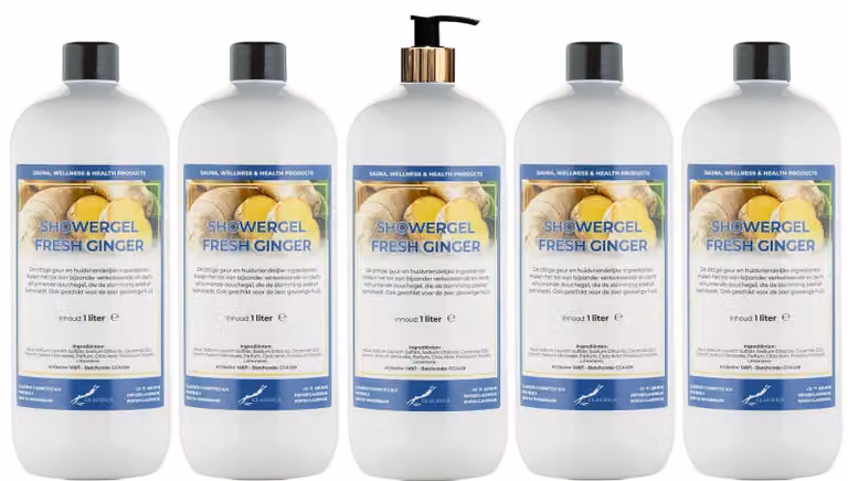 Gel doccia Fresh Ginger, 5 flaconi da 1 litro, con erogatore a pompa