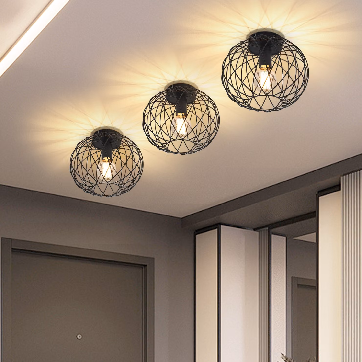 ZMH lampada da soffitto nero sala da pranzo lampada soffitto vintage corridoio 1 fiamma E27 lampade industriali gabbia metallica griglia soffitto faretto retrò per soggiorno cucina camera da letto Ø 25cm