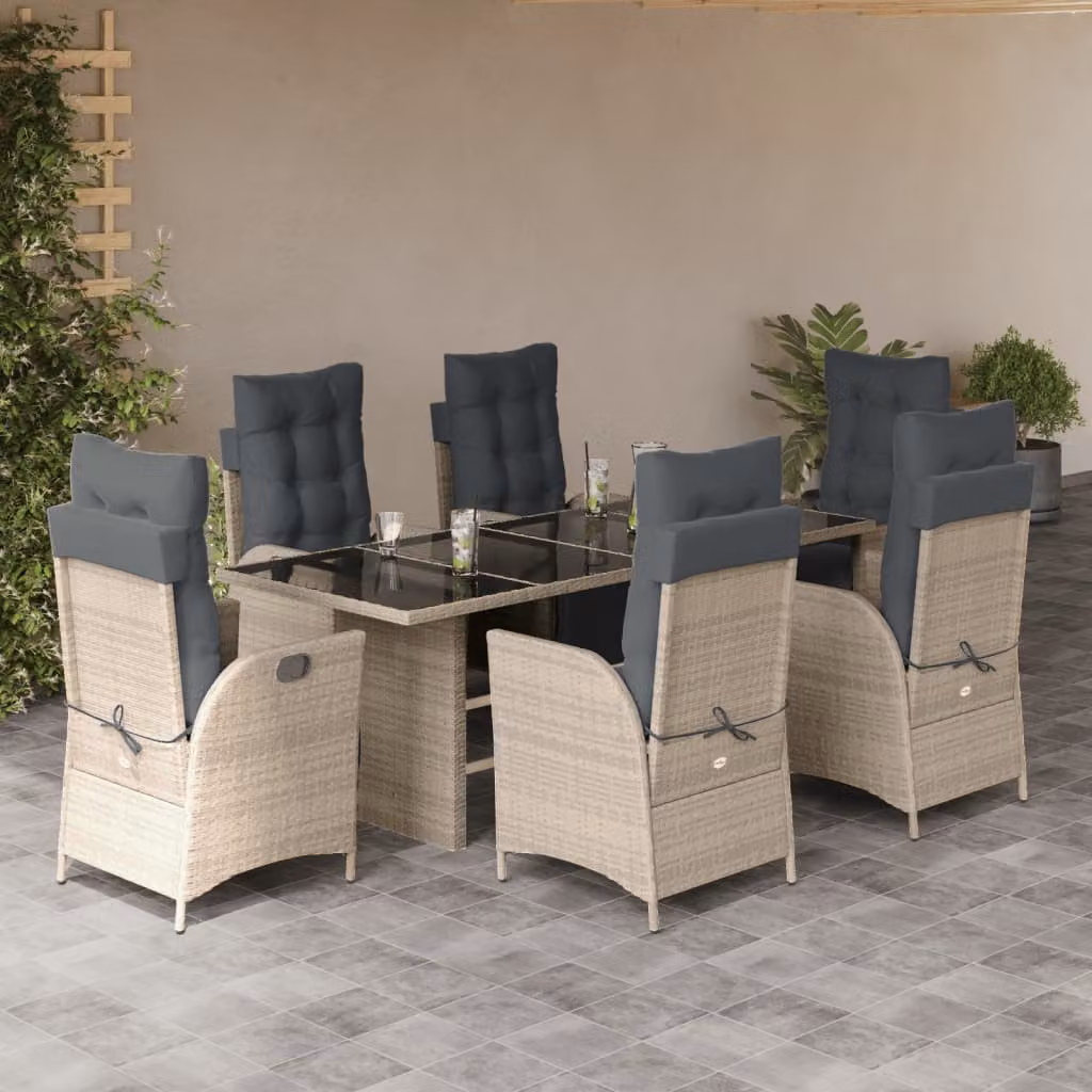 Set da Pranzo da Giardino vidaXL in Polyrattan e Vetro con 7 Pezzi Grigio Antracite – 1
