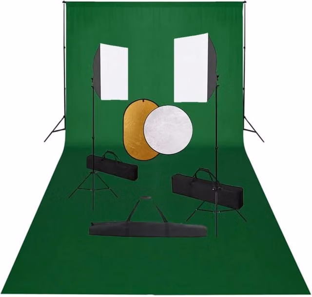 Kit professionale per studio fotografico con softbox fondale verde e riflettore 02_0001503