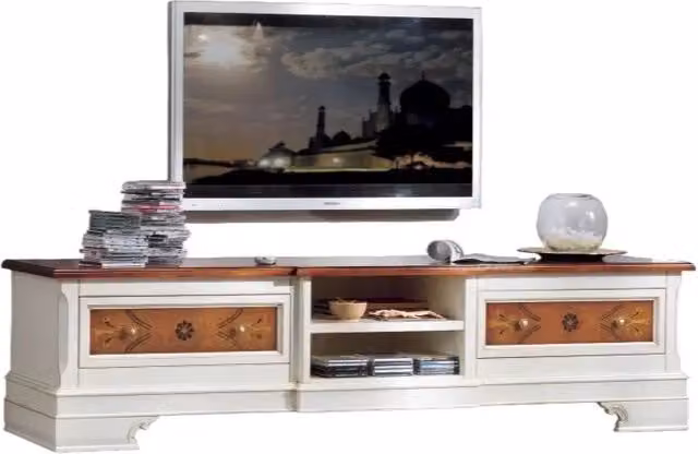 Porta TV classico in legno stile shabby chic bicolore bianco con 2 cassetti Mobili 2G L: 200 cm, P: 52 cm, H: 50 cm – 4