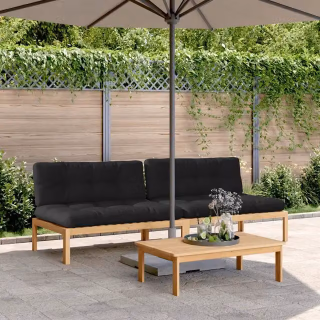 Divani Centrali Pallet Giardino 2pz con Cuscini Massello Acacia 3209358