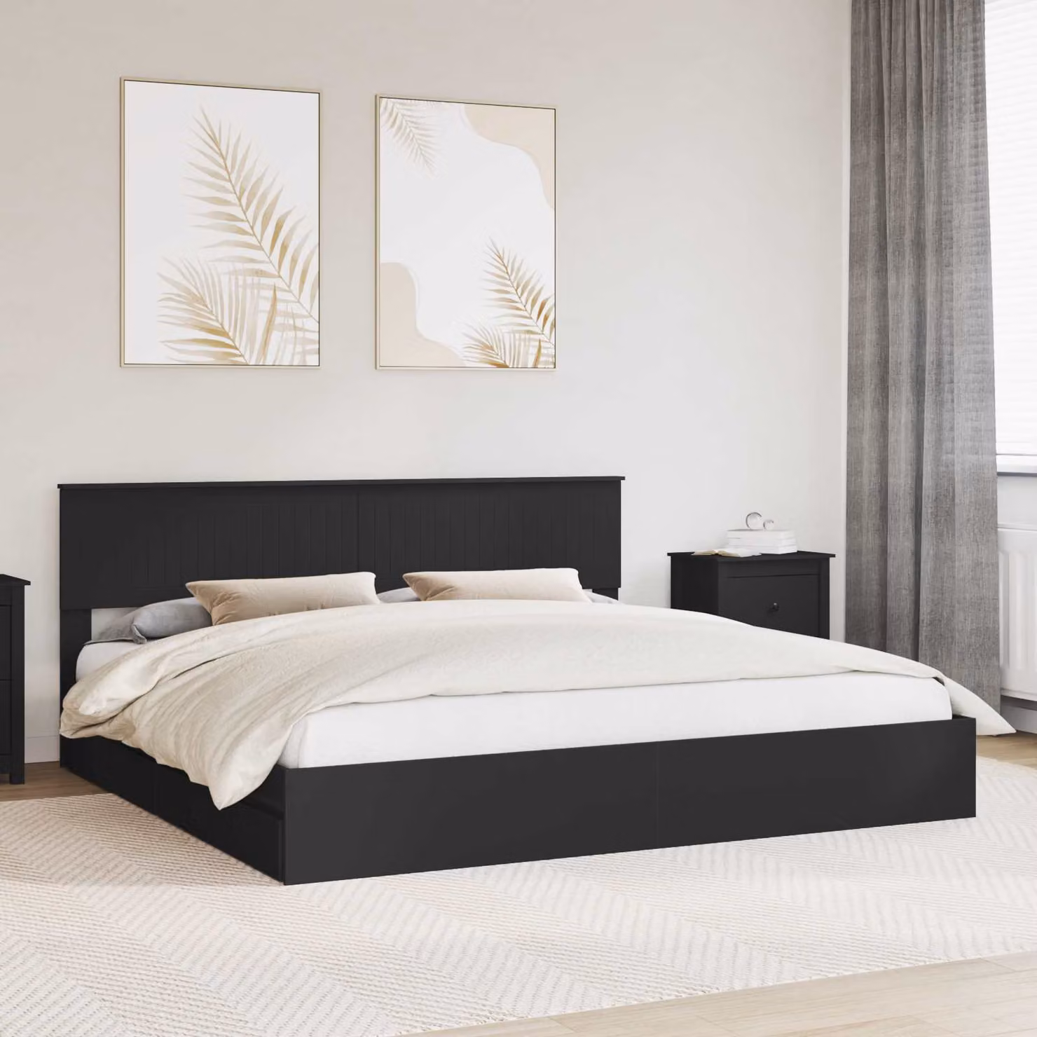 Letto con contenitore vidaXL in legno ingegnerizzato nero L/P/H: 200 x 200 x 90 cm