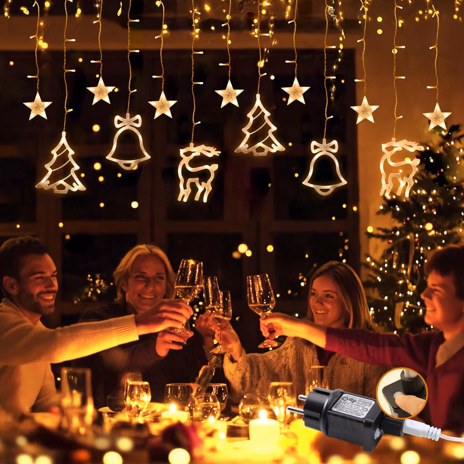 Catena luminosa a LED, lunghezza 2,3 metri, luce bianco caldo, 138 LED, 8 modalità, timer, grado di protezione IP44
