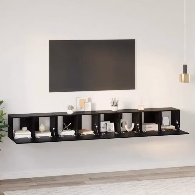Set mobile TV 4 pz Rovere Nero Legno ingegnerizzato 3393571