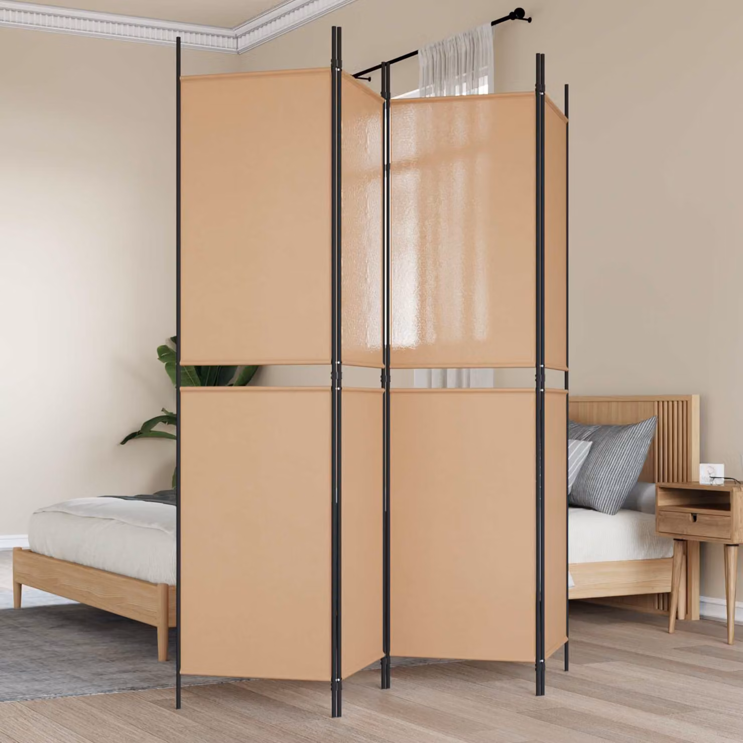 Paravento a 4 Pannelli vidaXL in Tessuto Beige L 200 cm x H 200 cm