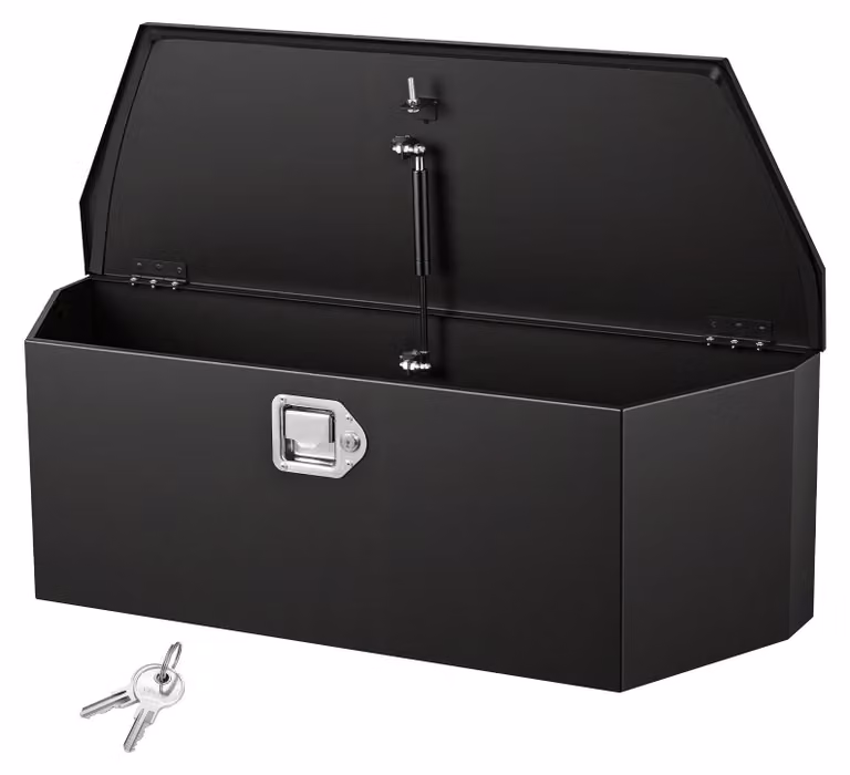 Cassetta attrezzi con timone - Cassetta per rimorchio/camion - 91,4 x 31,4 x 30,5 cm - Acciaio - Portata 50 kg - Con serratura e chiavi - Per pick-up, camper, SUV, fuoristrada - Nero