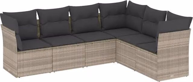 Set Divano da Giardino 6pz | Set Salotto da Giardino con Cuscini Grigio Chiaro Polyrattan